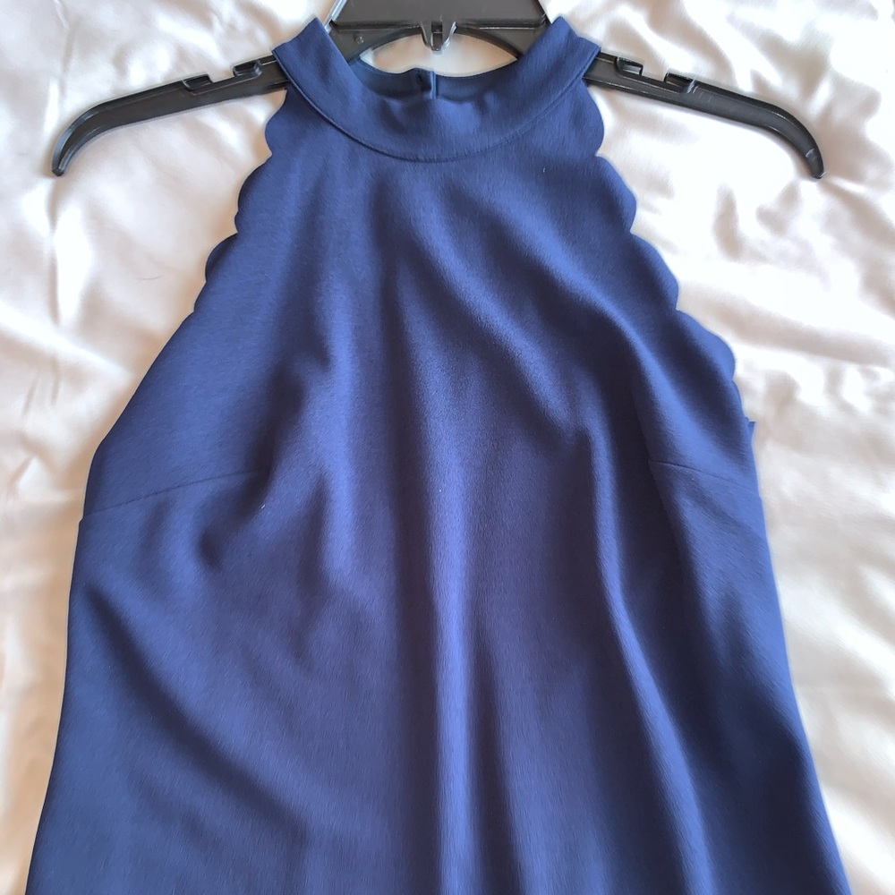Blue Formal Dress with Scalloped Sleeves